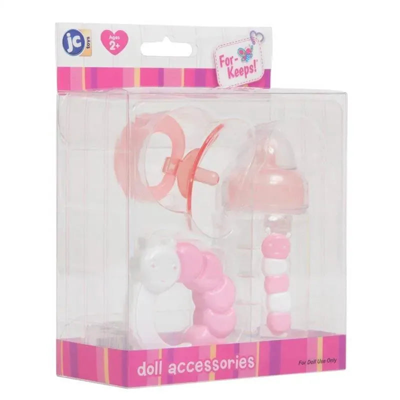 Jc Toys 3-Piece Pink Bottle And Rattle Set