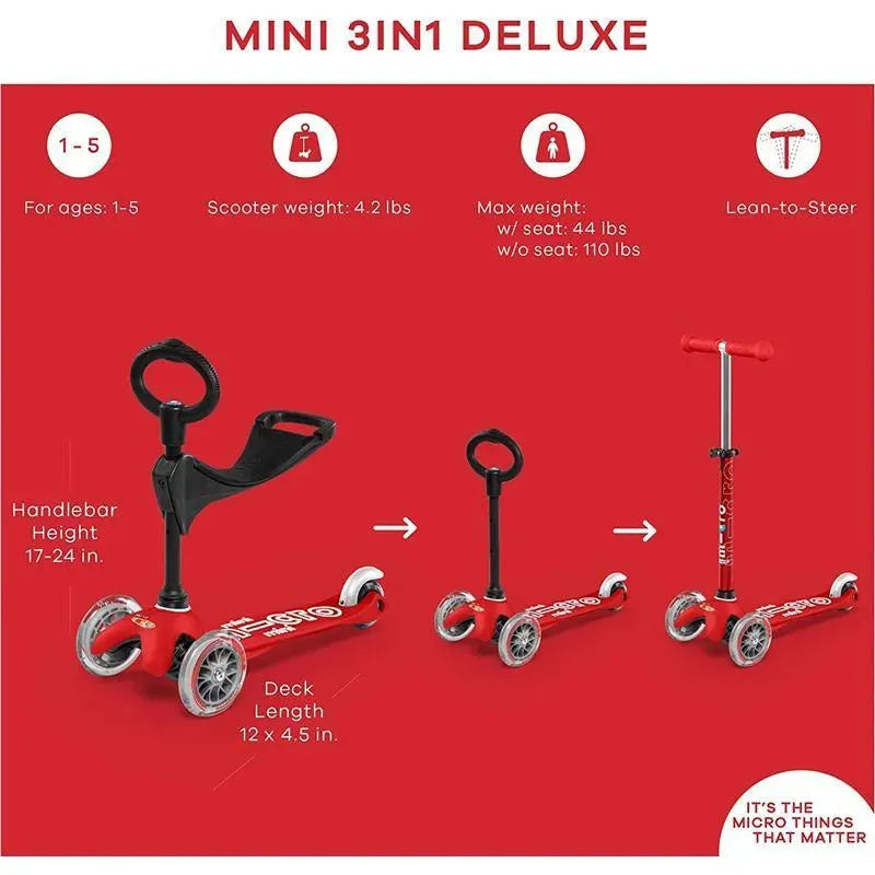 Micro Kickboard - Mini 3in1 Deluxe, Red